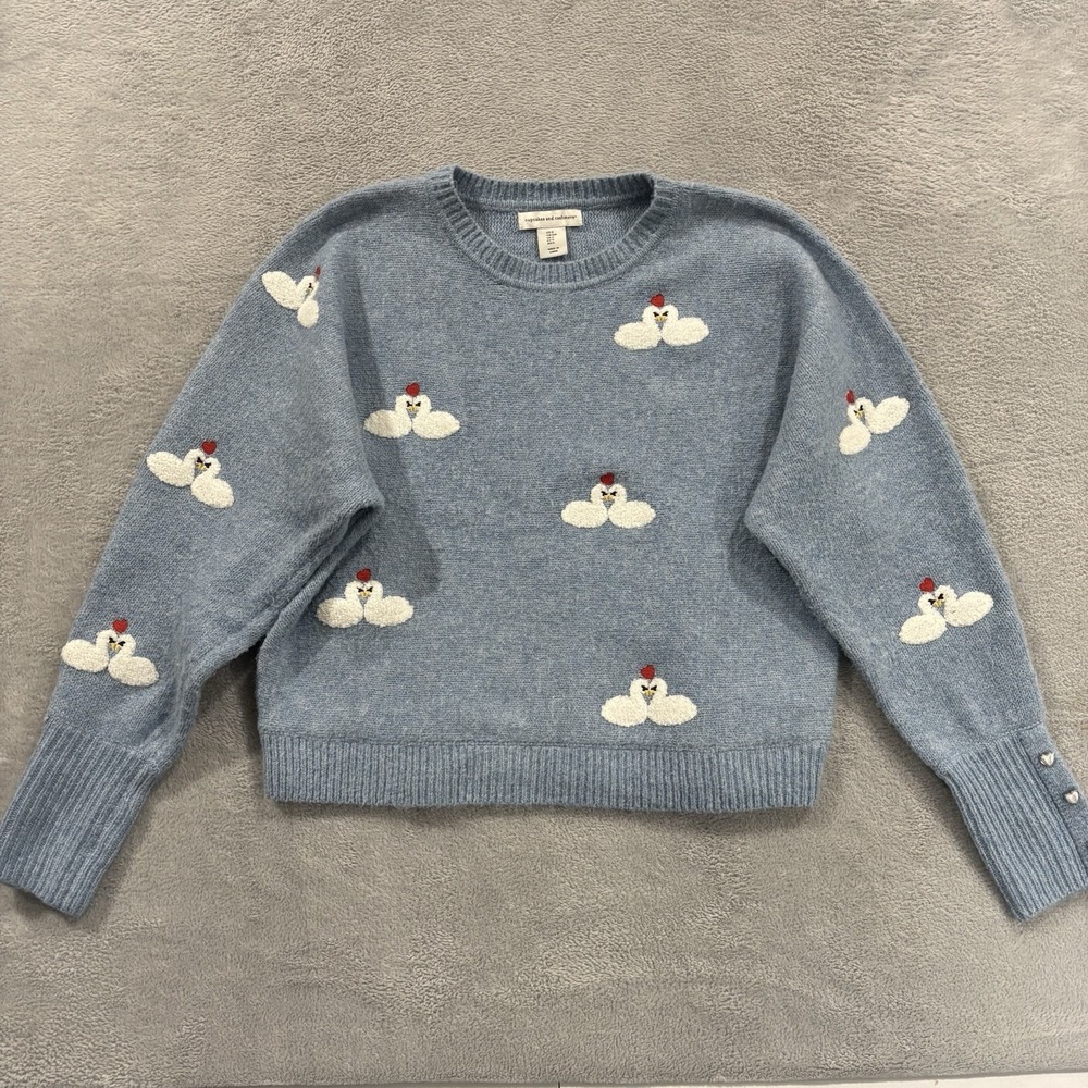 Cupcakes & Cashmere Sweater Women's Small Swan Valentine Coquette Blue